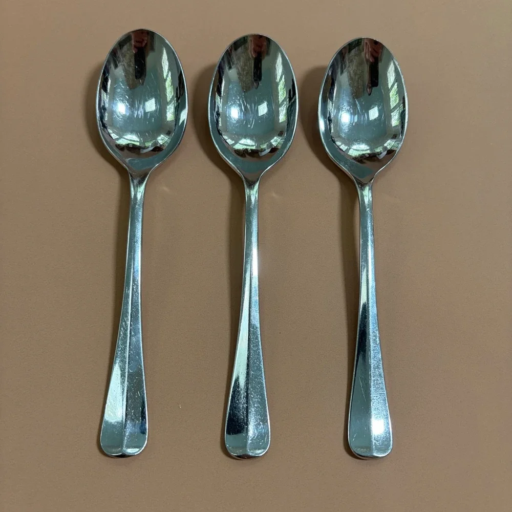 Gorham Colonial Tipt Soup Spoons 7in Glossy 18/8 Stainless Tablespoons Set of 3